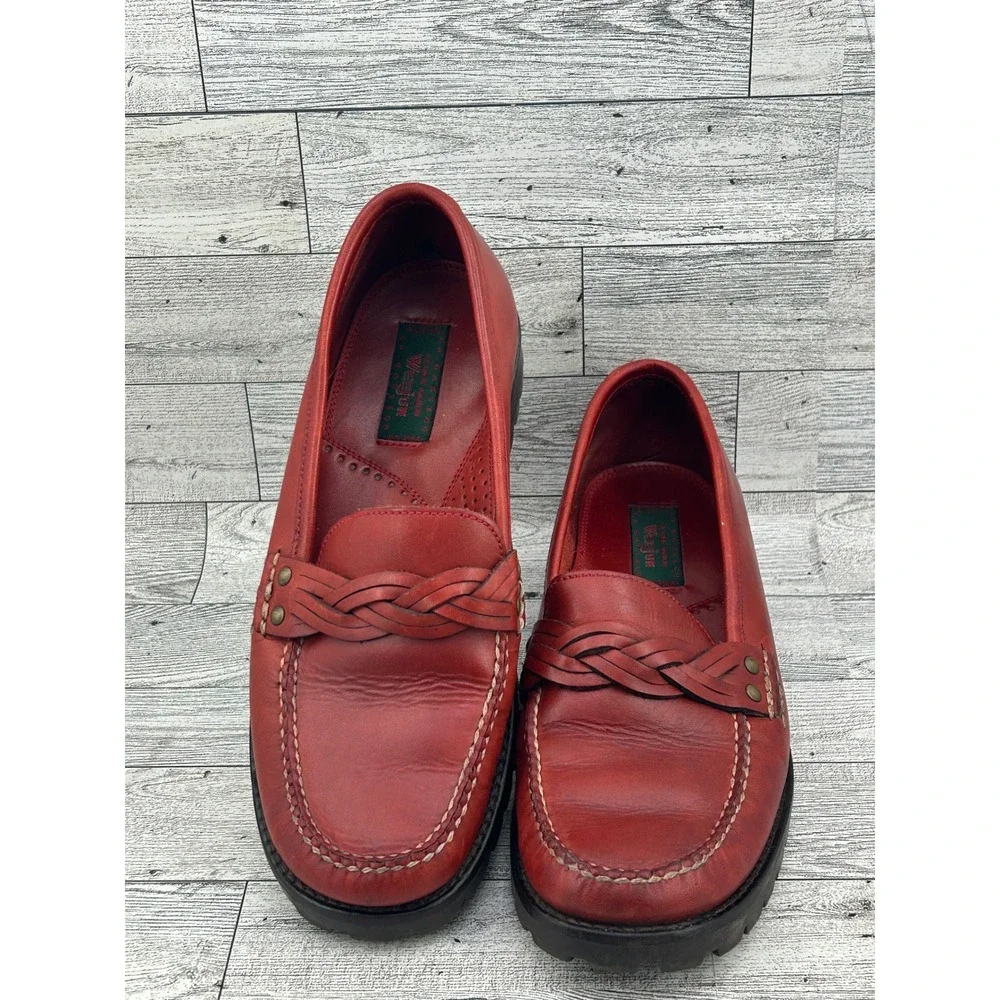 GH Bass Weejuns Calliope Red Leather Loafers Braided Detail Lug Sole Womens 6.5M